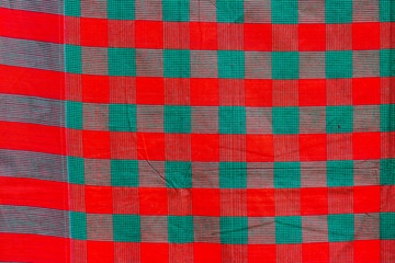 Green and red strip cotton Gamcha(Bath towel) Fabrics Close-up.