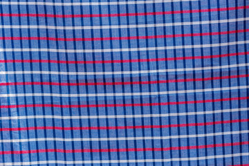 Red, Blue, Black and white strip cotton Gamcha(Bath towel) Fabrics Close-up.