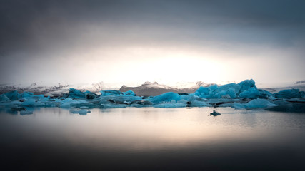 Glacier landscape at sunset in iceland