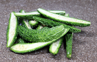 Bitter gourd cut in half. 