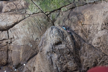 stone caves close up. big stones. stones underground. excursions in mountain caves. stone ledges.