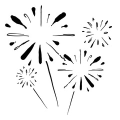 Fireworks composition with doodle images of firework spots of different shape cartoon handdrawn style