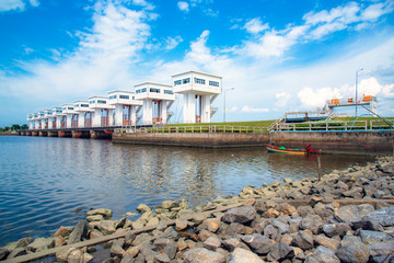Floodgate with a beautiful sky background