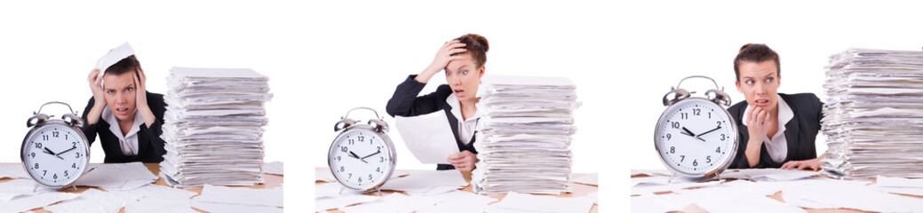 Woman businesswoman under stress missing her deadlines
