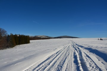 Fototapeta na wymiar a road through the snow on the field