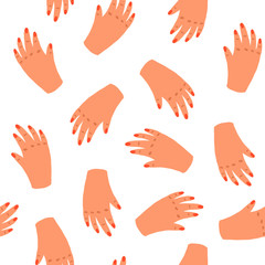 Seamless Pattern with woman hands. Vector Endless Background with Simple Doodle Style. Hand draw Texture of Female palms