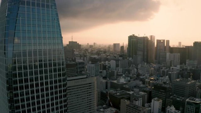 Tokyo skyline at sunrise, Japan - 4k Aerial drone footage