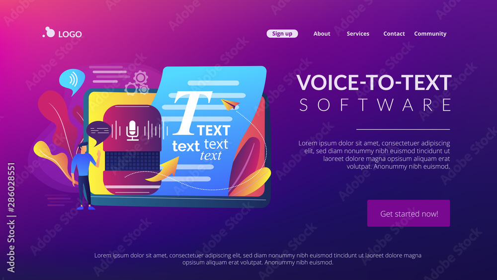 Poster speech-to-text app, voice recognition application. convert speech to text, multi-language speech rec