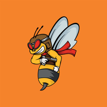 bee pilot mascot logo.