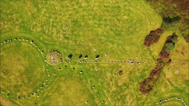 Drone view of the ancient Beaghmore Stone circles megalithic site in Co. Tyrone, N. Ireland