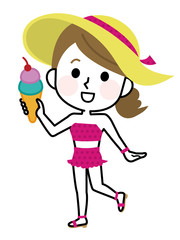 水着でバカンス　女の子02　イラスト