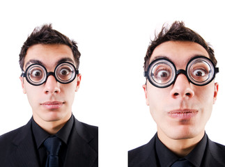 Nerd businessman isolated on the white