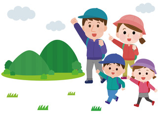 花見 ハイキング 桜 弁当を食べる親子 イラスト Wall Mural こけ田