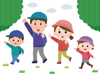 家族 秋の山 ハイキング イラスト03 Aim Wall Mural A こけ田