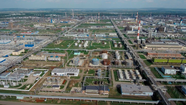 Gazprom neftekhim Salavat.  Aerial view of the petrochemical complex.
