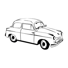 retro car illustration. black and white old car vector