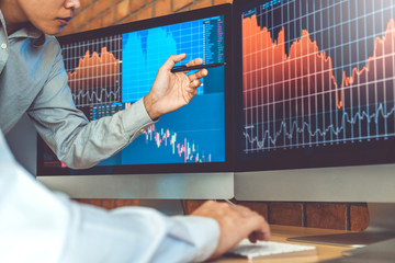 Business Team Investment Entrepreneur Trading discussing and analysis graph stock market trading,stock chart concept
