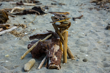 Beach abstract artwork made out of driftwood - Powered by Adobe