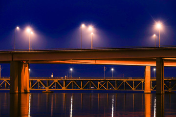 Stockholm, Sweden The Lidingo bridge in the blue hour to the island of Lidingo