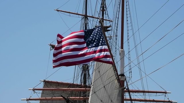 American Flag Waves from Barque Gaff Spar 449