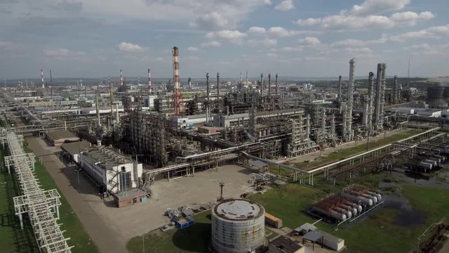 Gazprom neftekhim Salavat. Aerial view of the petrochemical complex.