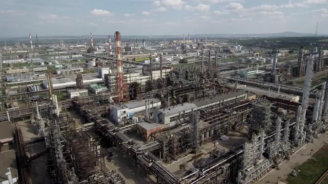Gazprom neftekhim Salavat. Aerial view of the petrochemical complex.