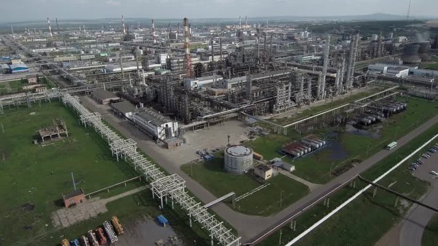 Gazprom neftekhim Salavat. Aerial view of the petrochemical complex. Part 1.