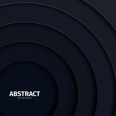Papercut abstract circle black shape background. Layered backdrop with dark grey round form paper and shadow. Square vector wallpaper for creative advertising, poster or brochure in a trendy style