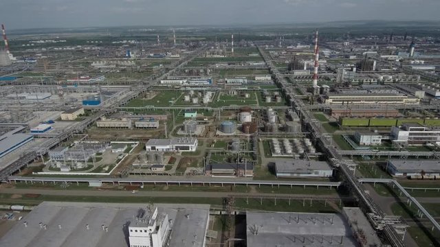 Gazprom neftekhim Salavat. Aerial view of the petrochemical complex.