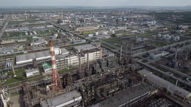 Gazprom neftekhim Salavat. Aerial view of the petrochemical complex.