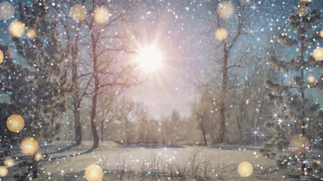 Fairytale winter park with sparkles