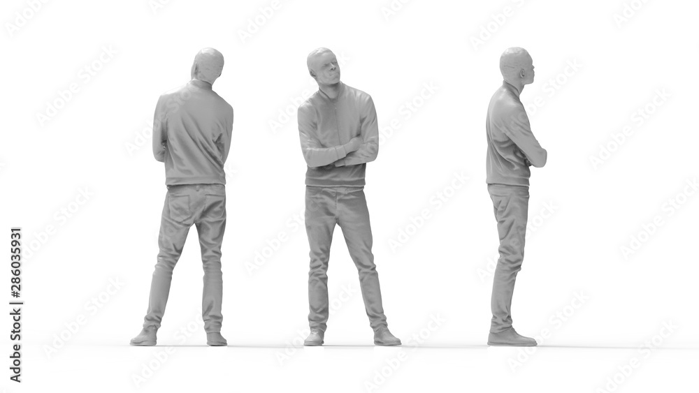 Wall mural 3d rendering of a computer model of a man standing in white studio background
