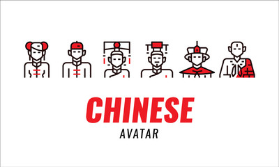 Chinese Traditional Avatar. Flat Character design and icons. vector illustration