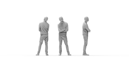 3d rendering of a computer model of a man standing in white studio background