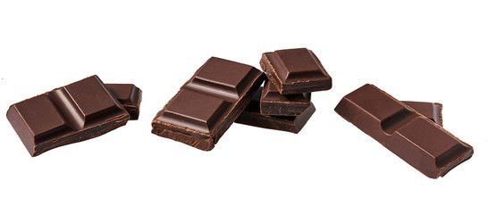 Two squares of dark chocolate isolated on white background