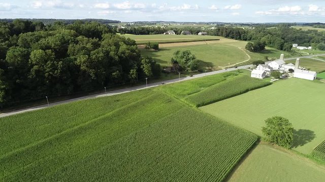 Aerial View of Amish Farms and Farmhouses Lancaster County Pennsylvania