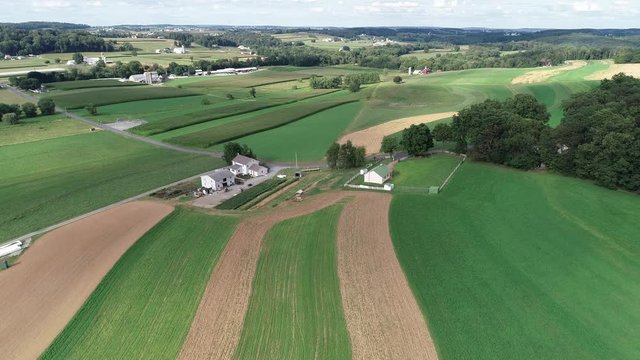 Aerial View of Amish Farms and Farmhouses Lancaster County Pennsylvania