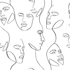 Wall murals One line Seamless pattern, portraits of girls
