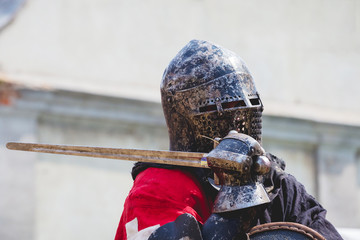 Medieval knight with sword in hand before duel_