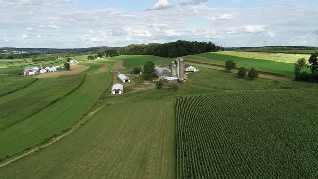 Aerial View of Amish Farms and Farmhouses Lancaster County Pennsylvania
