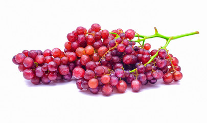 Grapes red with drops of water  on white background.
