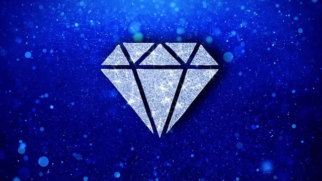 Diamond Icon White Blinking Glitter Glowing Shine on Blue Particles. Shape, Web, Text , Design, Element, Symbol 4K Loop Animation.