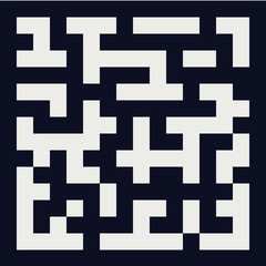 Pazzle maze, labyrinth, 1bit, QR Code for smartphone pixel art icon and logo. Design for stamp, web, mobile app. 1-bit. Isolated on white background vector illustration. Game assets 8-bit sprite.