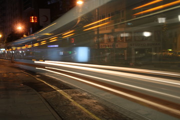 Fototapeta na wymiar tramway in eskisehir, long exposure