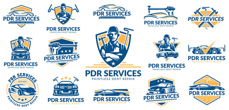 Paintless Dent Repair logo set, PDR service logo pack, vector collection