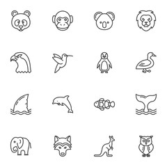 Animals line icons set. linear style symbols collection outline signs pack. vector graphics. Set includes icons as lion, eagle, dolphin, whale, fish, elephant, monkey, penguin, panda, owl hummingbird © alekseyvanin