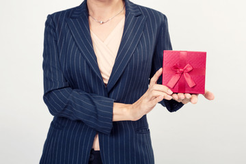 Red gift box from business woman
