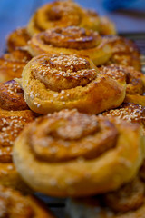 lots of home made cinneman and vanilla buns