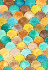 watercolor background, scales-like texture, turquoise gold brown