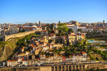 Porto Portugal city skyline at Porto Ribeira